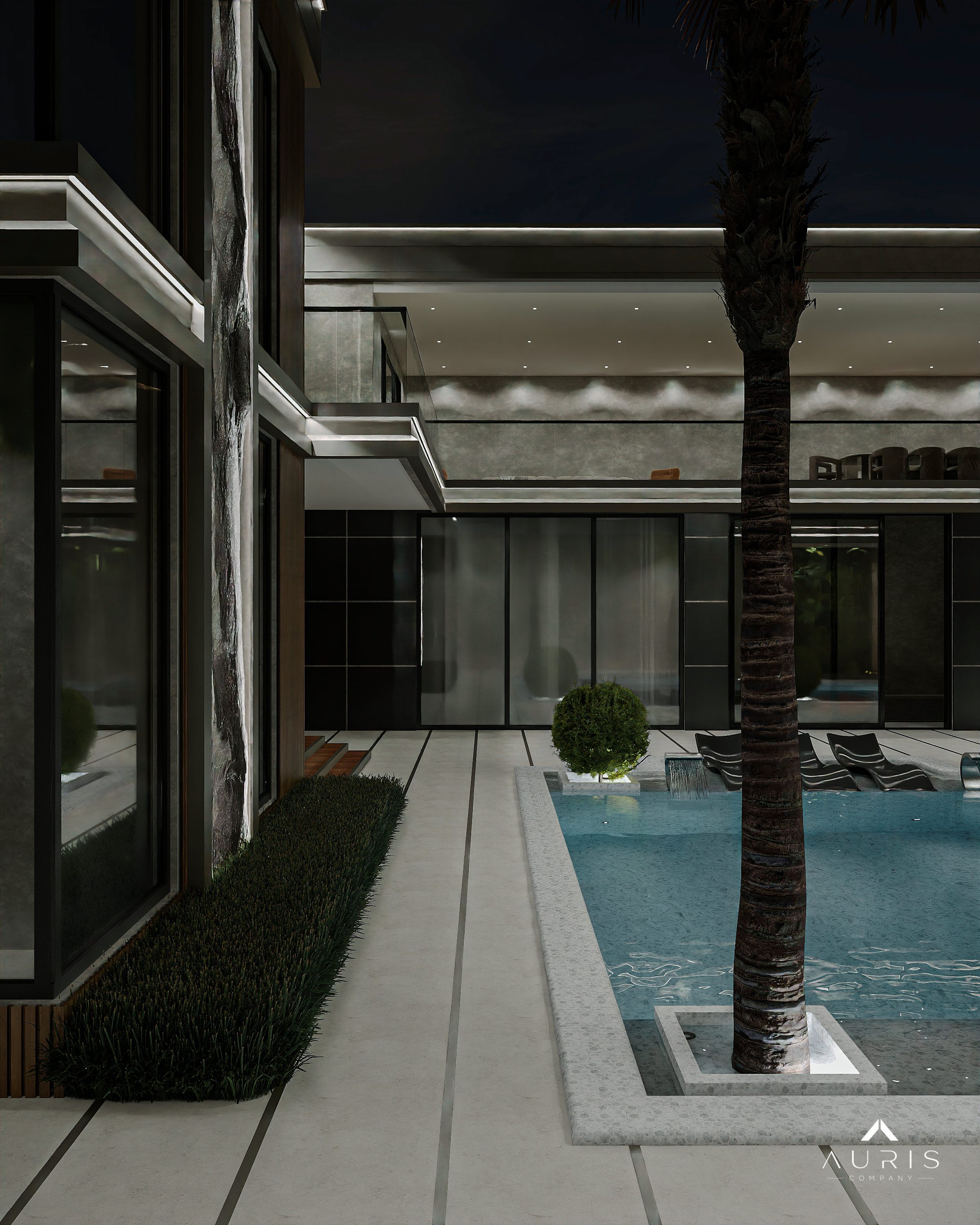 Modern interior lighting and furniture composition