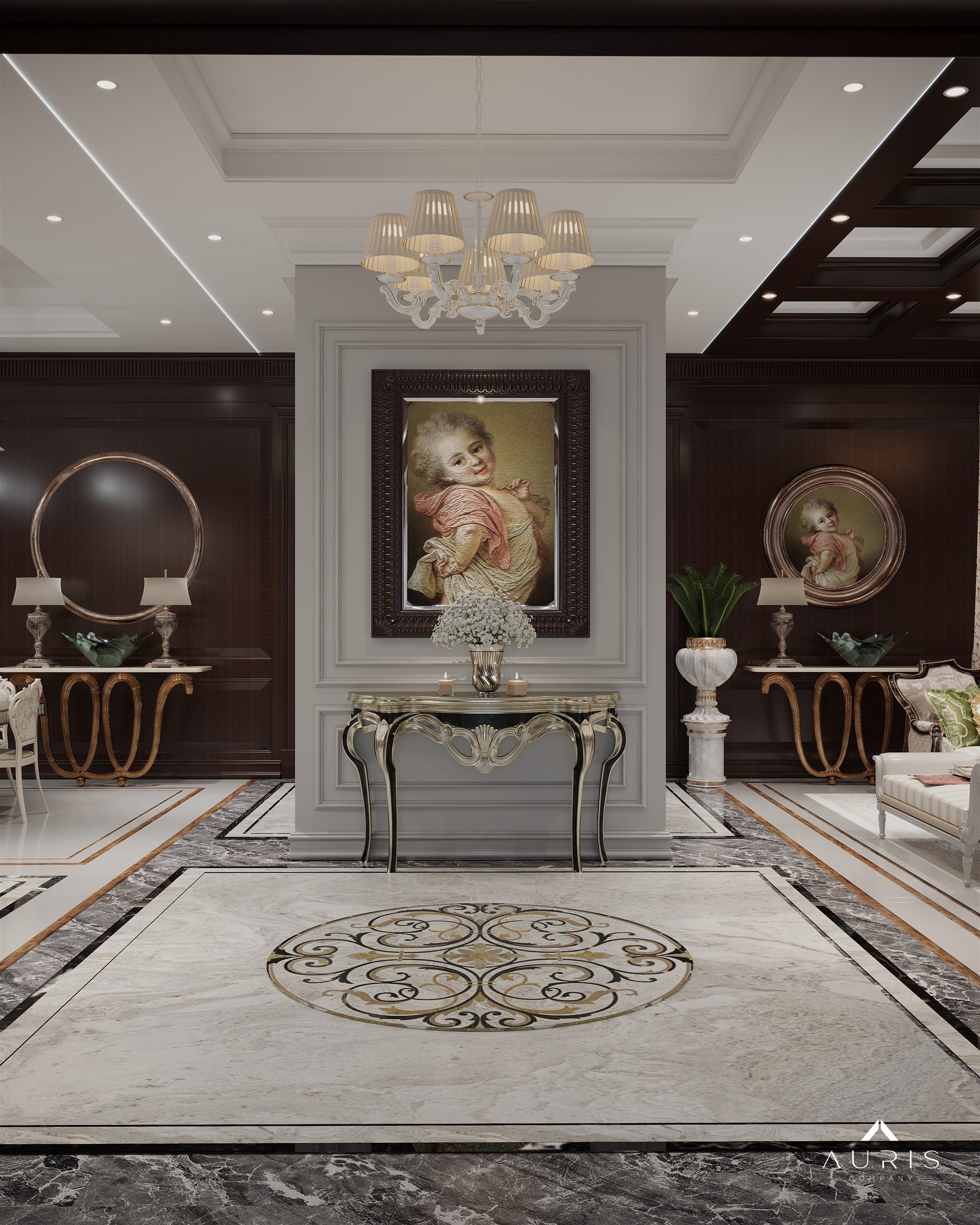 Elegant neoclassical living room by Auris