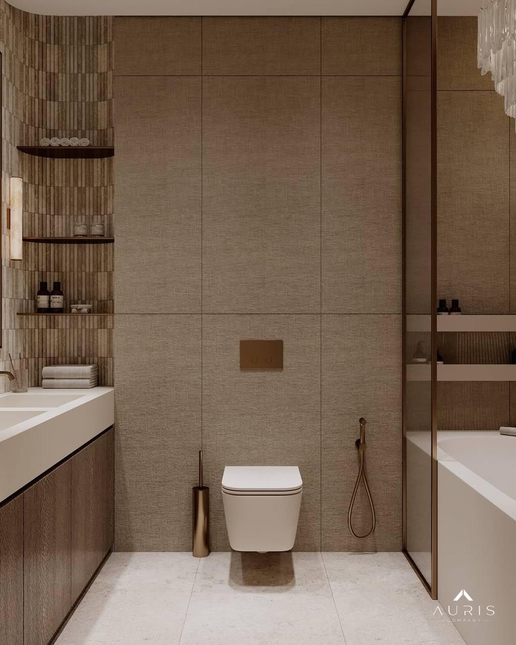 Warm contemporary bathroom interior